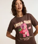 Remera marrón de algodón con estampa del oso Lotso de Toy Story.