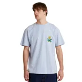 Remera celeste de algodón con estampado de un girasol y hojas con la frase "Critical Slide" en el pecho.