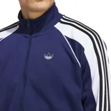 Campera Adidas Tyshawn azul con detalles en blanco y las tres rayas características de la marca en las mangas.
