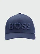 Gorra de béisbol azul marino de algodón con logo Boss bordado en 3D en el frente.