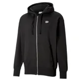 Hoodie negro con cierre frontal y bolsillo tipo canguro, diseñado para una silueta relajada.