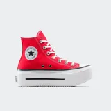 Championes Converse All Star Lift Double Stack rojos con plataforma blanca y cordones blancos.