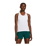 Musculosa deportiva Under Armour Launch Singlet color coral, de corte suelto, con espalda racerback y logo reflectivo en el pecho.
