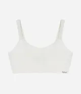 Soutien modelo top, color lila, hecho en microfibra sin relleno, con aro, sin costura y con textura acanalada/trenzas.