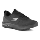 Championes deportivos Skechers GOwalk Air 2.0, color negro, para hombre. Capellada de malla sin cordones con cordones elásticos en la parte delantera, plantilla Skechers Air-Cooled Goga Mat™, talón con amortiguación de aire visible Skech-Air®, tecnología Comfort Pillar Technology de alto rebote para mayor soporte y suela Goodyear Performance.