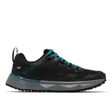 Zapatillas de senderismo Columbia Facet 75 Outdry, color negro con detalles en azul. Capellada de malla con superposiciones de TPU, tecnología OutDry™ impermeable y transpirable, sistema Navic Fit™ para mayor estabilidad, plantilla OrthoLite® Eco, entresuela TechLite™ Plush y suela Adapt Trax™ para tracción en terrenos secos o mojados.