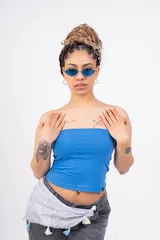 Top strapless de algodón con lycra, color rosa.