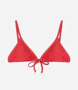 Top de bikini triangular fruncido, en microfibra y con pespuntes contrastantes.