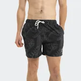 Short de baño negro con estampado de hojas tropicales en color gris. Cuenta con cintura elastizada y cordón ajustable.