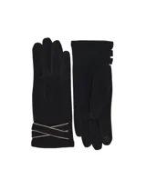 Guantes de tejido suave color azul marino, con un bordado minimalista en hilo claro en el dorso de la mano.