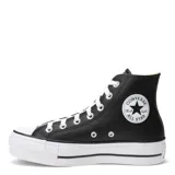 Championes Converse All Star Chuck Taylor Lift de caña alta, color negro, con plataforma blanca y cordones blancos.