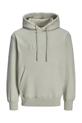 Hoodie tipo canguro color gris mineral, de manga larga con capucha y fit regular. Cuenta con un bolsillo y estampado de goma con tacto suave. Tejido Loop Back.