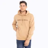 Buzo con capucha color beige, marca Merrell, con logo estampado en el pecho.
