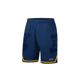 Short de básquet azul con cintura elástica y cordón ajustable. Diseño con logo del equipo Golden State Warriors y detalles en amarillo.
