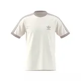 Remera Adidas Adicolor Classics color crema con cuello redondo y ribete en mangas color lila. Logo de Adidas bordado en el pecho y tres rayas lilas en los hombros.