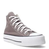 Championes Converse Chuck Taylor All Star Lift Platform color gris, de caña alta y suela con plataforma blanca.
