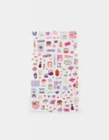 Set de mini stickers con temática de Tokio, con diseños de monumentos, comida, personajes y frases en japonés.