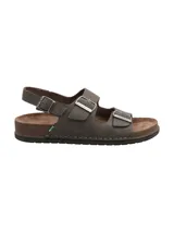 Sandalias de cuero color gris con ajuste de hebilla y suela de poliuretano.
