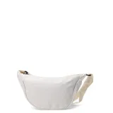Bandolera color blanco con correa de cinta beige regulable.