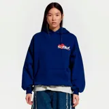 Hoodie azul con estampado en la espalda con el logo de la marca Cold Culture y naipes.