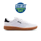 Championes Joma modelo Águila, color blanco con detalles en negro y suela marrón. Confeccionados en piel sintética, con plantilla Memory Foam y suela de caucho Durability.