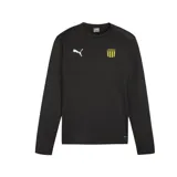 Buzo deportivo Puma de Peñarol para niños, color negro con detalles en amarillo. Presenta el logo de Puma en blanco y el escudo del club bordado.