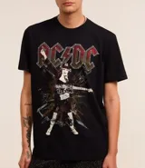 Remera negra de algodón con estampa de la banda de rock ACDC.