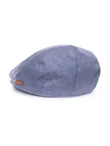 Gorra tipo newsboy de lino color celeste.