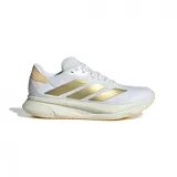 Championes Adidas Duramo SL2 de running para mujer, color blanco con detalles dorados.