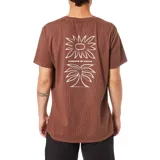 Remera marrón de algodón con estampado de una flor y el texto "Kanvas by Katin" en blanco.