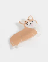 Hebilla para el pelo con forma de perro corgi color marrón y blanco.