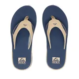 Ojotas Reef Fanning de hombre, con base azul y tiras color beige.