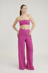 Top bandeau fucsia de lino.