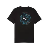 Remera negra de corte clásico con cuello redondo y mangas cortas. Presenta el logo de Puma estampado en el pecho.