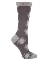 Calcetines grises con diseño de soles blancos, confeccionados en fibra de bambú.