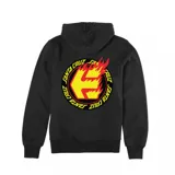 Canguro negro con capucha, bolsillo delantero y puños y cintura acanalados. Estampado del logo de Etnies en el pecho y de Santa Cruz en la manga.