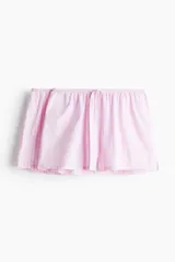 Shorts de pijama de popelina de algodón a rayas rosas y blancas, con cintura elástica y cordón ajustable.