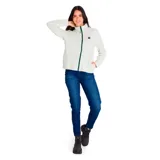 Campera polar Caterpillar para mujer, color violeta, con cierre frontal completo, cuello alto y bolsillos laterales.