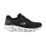 Championes deportivos Skechers Glide-Step Sport, color negro con detalles en blanco. Capellada de malla y material sintético, plantilla Air-Cooled Memory Foam y entresuela Glide-Step geométrica.