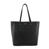 Bolso negro tipo shopper con doble asa de hombro, textura granulada y detalle de tachas plateadas en los laterales. Incluye organizador interno y logo de la marca en el frente.