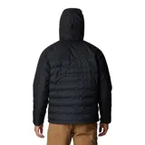 Campera Columbia Grand Trek II Down para hombre, con capucha y cierre frontal. Diseño color block en negro y marrón.