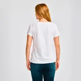 Remera negra de manga corta con cuello redondo y logo metálico de CAT estampado en el pecho.