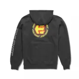 Campera con capucha Etnies x Santa Cruz Flame, color negro, con cierre frontal, bolsillos tipo canguro, logo de Santa Cruz en el pecho y estampado con el nombre de la marca en la manga.