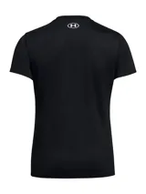Remera deportiva Under Armour Tech™ SSC Solid negra de corte clásico con logo blanco en el pecho.