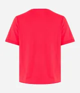 Blusa roja de viscosa con escote en V y corazones metalizados aplicados.