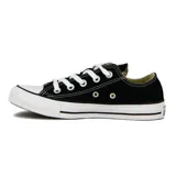 Championes Converse Chuck Taylor All Star Ox de lona negra con suela de goma blanca y cordones blancos.