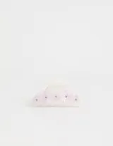 Broche para el pelo tipo pinza, color crema, con apliques de flores lilas.
