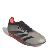 Championes de fútbol Adidas Predator Pro FG, color gris con detalles en negro y rojo.