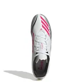Championes de fútbol Adidas F50 Messi Club FG/MG, unisex, color blanco con detalles en negro y rosa.