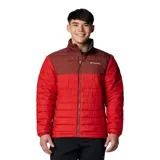 Campera Columbia Powder Lite II para hombre, con forro termorreflectivo Omni-Heat™, tela resistente al agua y aislamiento Thermarator™ de poliéster reciclado. Diseño acolchado en dos tonos: marrón en la parte superior y rojo en la parte inferior.